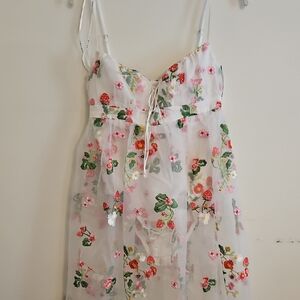 For Love And Lemons Floral Embroidered Dress - White and Pink